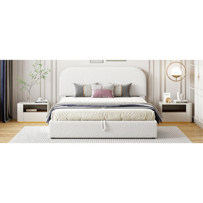 Grand lit avec molleton doux et rangement hydraulique - plateforme blanche pour