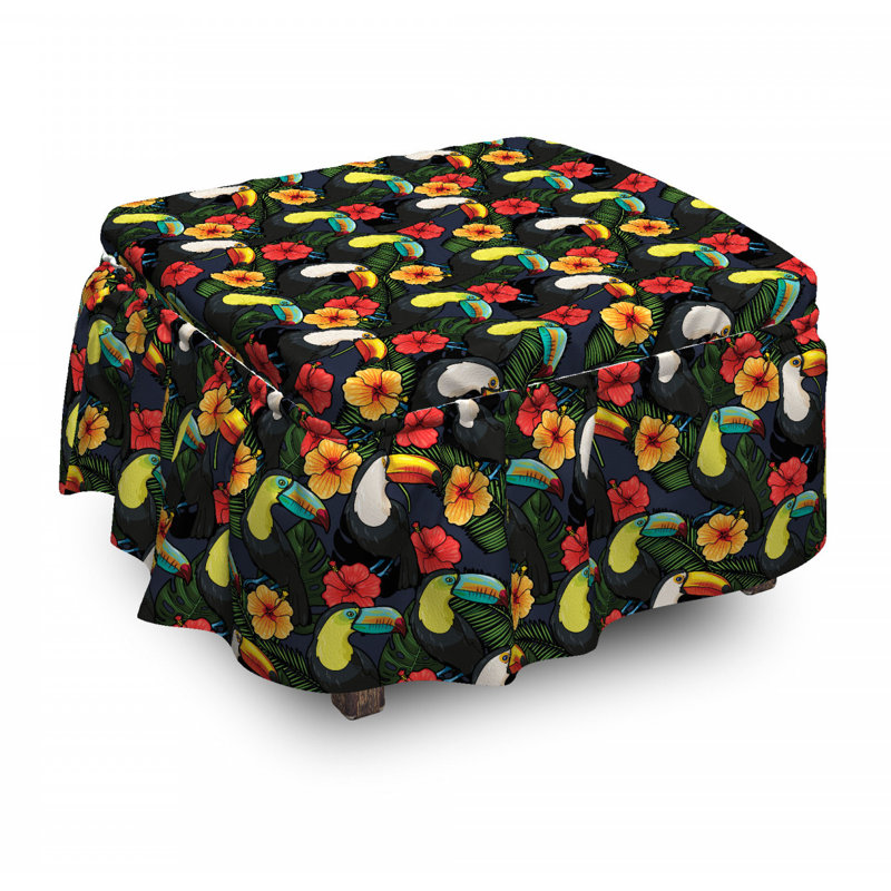 Housse pour repose-pieds toucan oiseaux hibiscus leaves