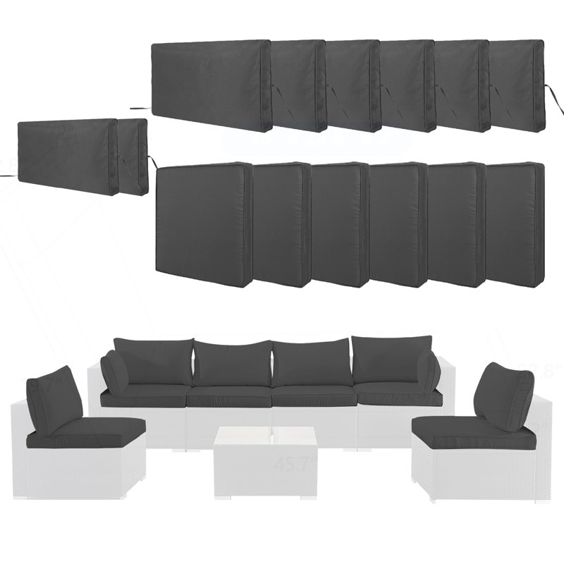 Outdoor Cushion Slipcovers Set for 6-Seater Wicker Rattan Sofa, Durable and Functional, Gray