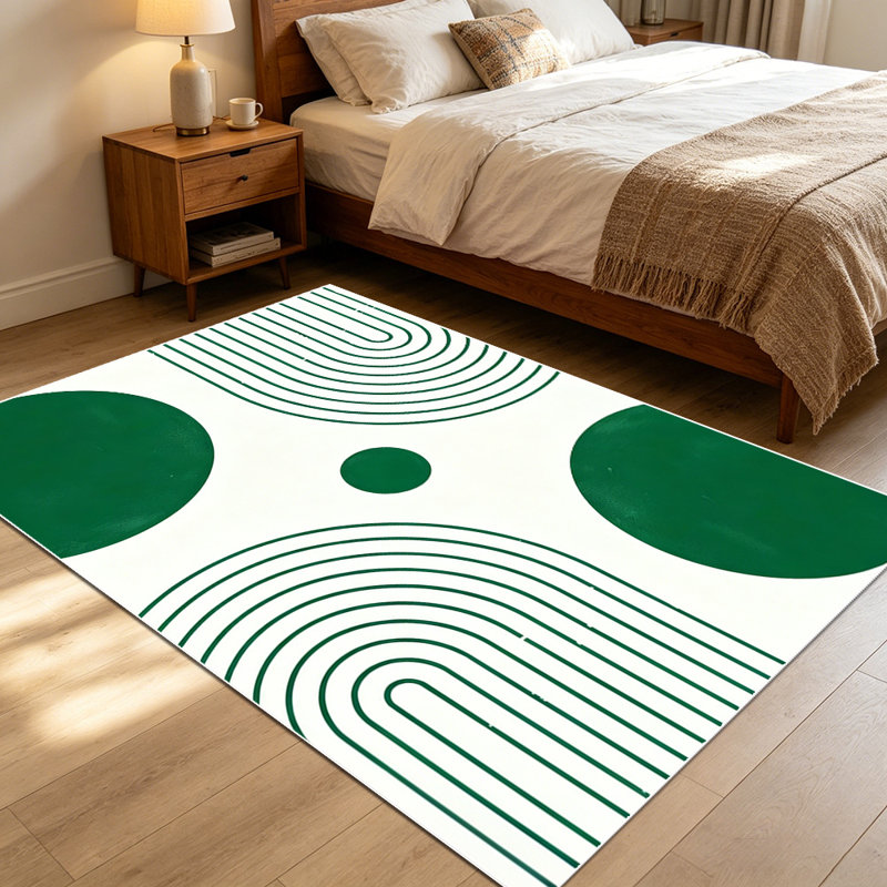 1PC Modern Abstract Geometric Dark Green Circle & Curved Line area rugs for Living Room, Soft and Comfortable, Suitable for all seasons, easy-to-maintain, machine washable Indoor floor mat, Under Table Farmhouse suitable for dining room, bedroom,