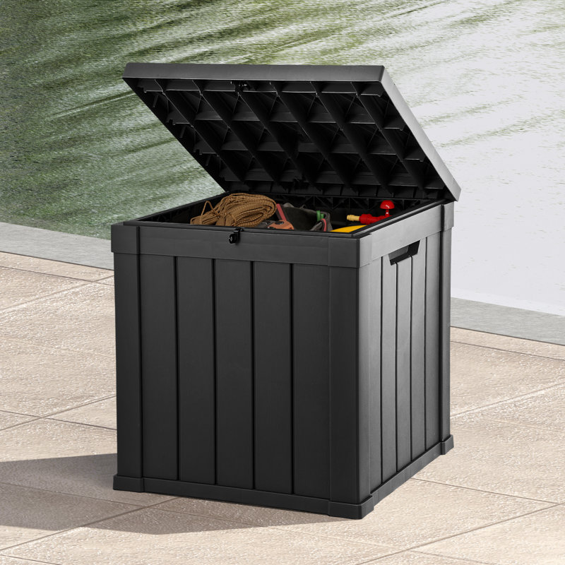 Edrosie Inc 22'' W 51 Gallons Water Resistant Resin Lockable Deck Box, Black