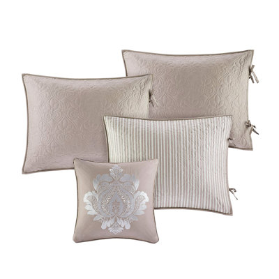 Khaki Reversible Daybed Cover 6 - Twin Mattress Fit, Solid/Printed Stripe, 3 Shams, , Captivating Decorative Pillow Sized, Solid & Exquisite
