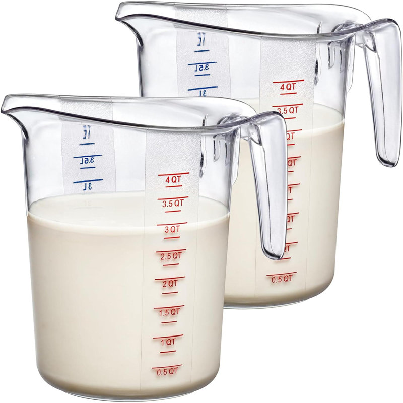 Melissa - Carafe à mesurer en plastique incassable (paquet de 2), carafe à mesurer de qualité alimentaire, capacité de 16 tasses (4 pintes), empilable et lavable au lave-vaisselle, idéale pour l'huile, le vinaigre, la farine, plus