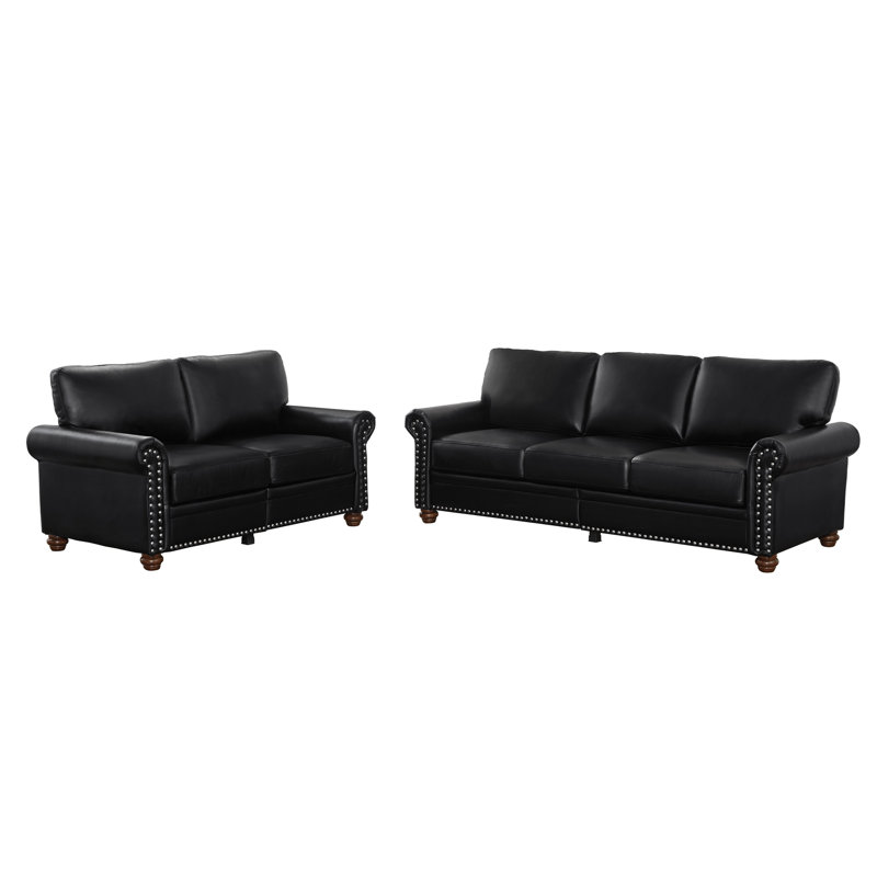 Canapé modulaire 2 + 3 avec compartiments de rangement dans le salon, similicuir noir, base en bois massif et en métal, rembourrage du coussin de dossier confortable, instructions d'assemblage faciles, rangement supplémentaire, cuir robuste