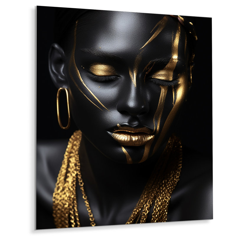 «Black and Gold Feminine Essence Portrait 1», art mural en métal, H 32 po x l 16 po x P 1 po