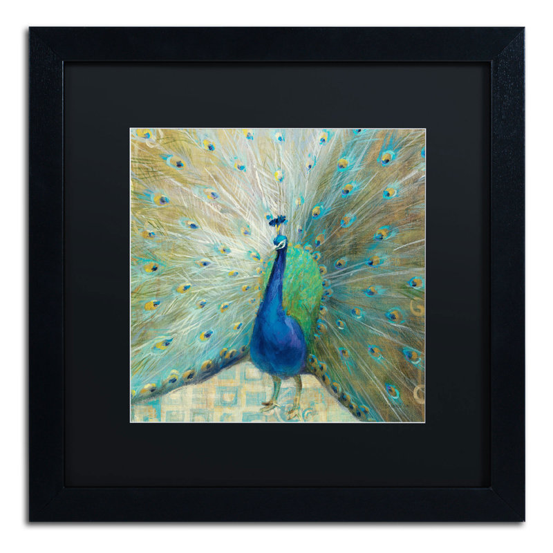 « blue peacock on gold » par danhui nai, reproduction d’art encadrée, H 16 po x l 16 po, Noir