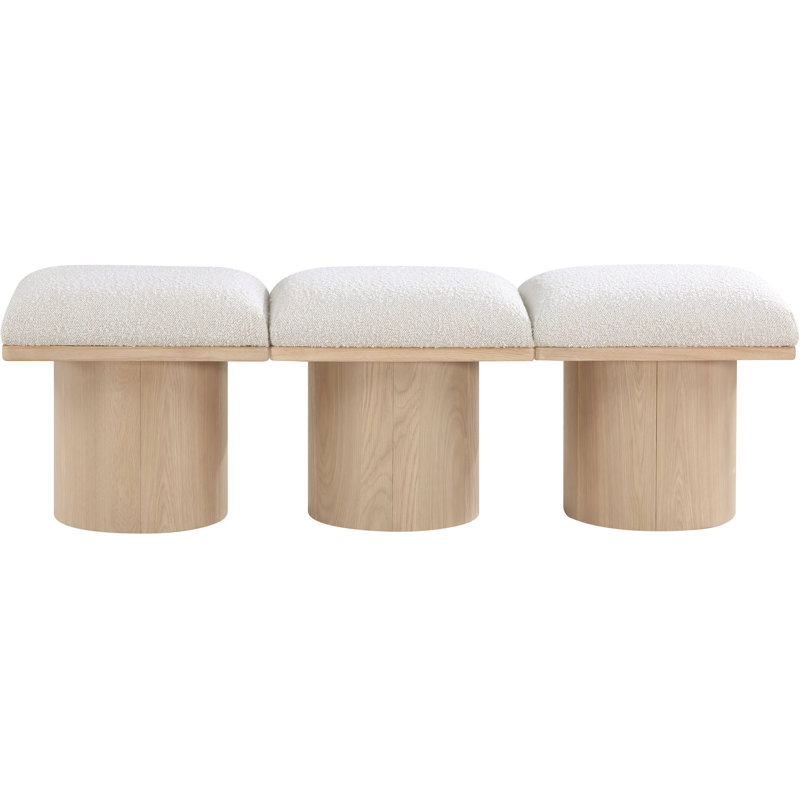 Banc rembourré Husnan, H 17,5 po x l 54 po x P 15,5 po, Tissu crème bouclé, Naturel
