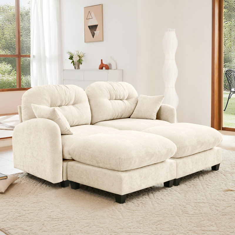 Canapé modulaire Braegger avec tissu chenille et dossier capitonné, Beige,  36.6" H x 74" W x 59.5" D