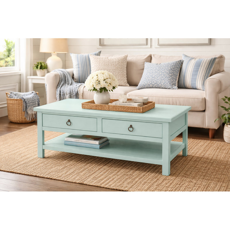 Bloomingdale Solid Wood Coffee Table, Light Blue