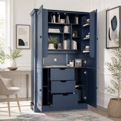 Garde-manger autoportant de 42,3 x 20,0 x 70,9 pouces, grand poste de travail de rangement avec 4 portes, 3 tiroirs, 6 tablettes de porte, tablettes amovibles et 6 supports à vin