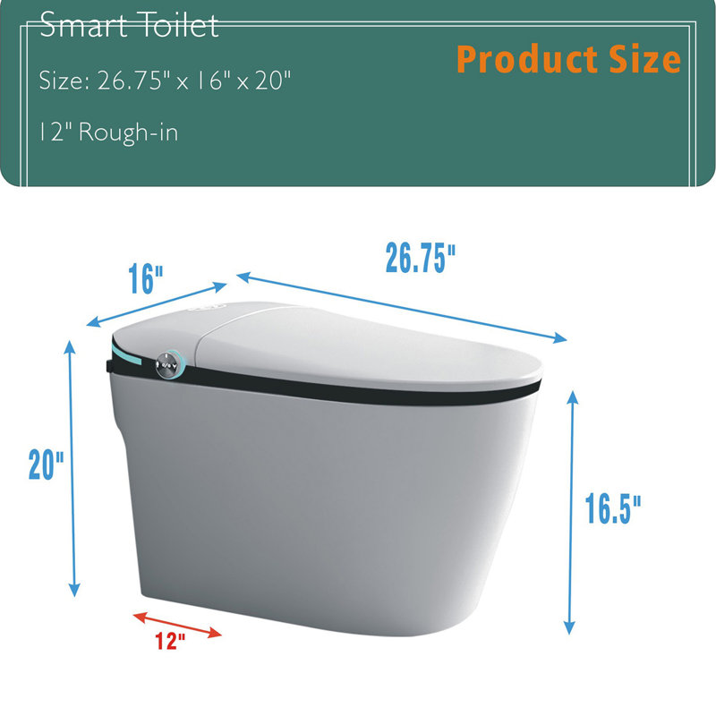 Toilette intelligente de luxe avec siège de bidet intégré, siège de toilette ouvert / fermé intelligent, capteur de pied, affichage à DEL, veilleuse, eau chaude et sécheuse, blanc