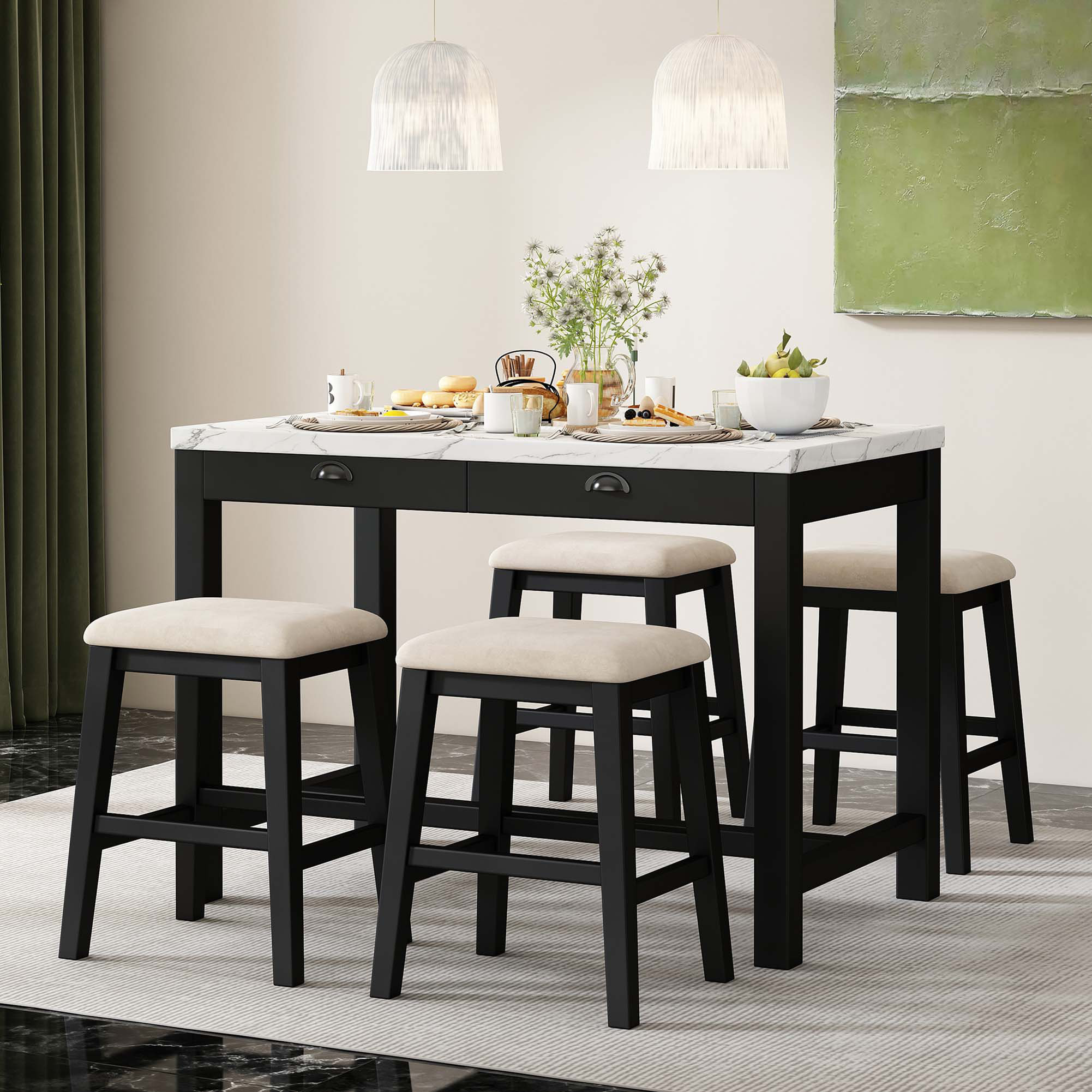 Lark Manor™ 5-Piece Dining Table Set For 4, Counter Height Modern ...