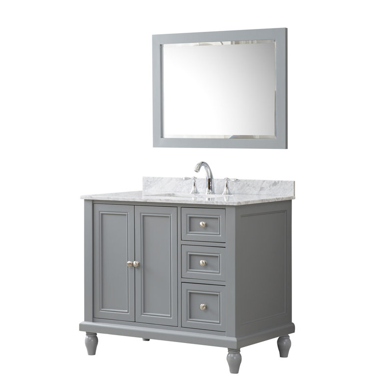 Ennio 36 " W Freestanding Standard Free Standing 1 Single Vanity Bathroom Vanity With Marble Top with Mirror