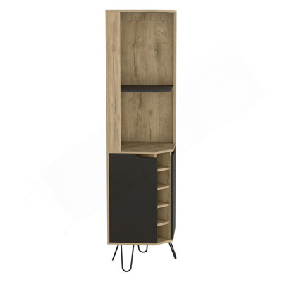 Audra Corner Bar Cabinet Six Built-In Wine Rack, Two Shelves, Four Shelves With Door