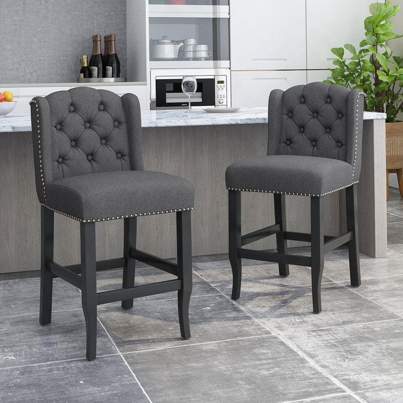 Tabourets à oreilles capitonnés en tissu, Tabouret de comptoir (siège d'une hauteur de 27 p, Gris anthracite