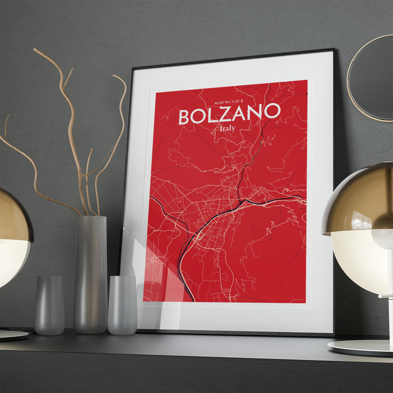Bolzano City Map In Nautical - No Frame Print, 27.6cm H x 19.7cm W x 0.05cm D
