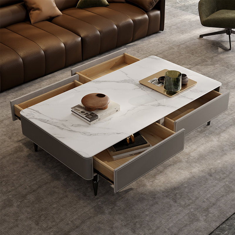 Table basse en cuir italien, H 15,7 po x L 59,1 po x l 31,5 po