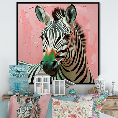 Rose et vert Boho Zebra I - art mural animal zèbre