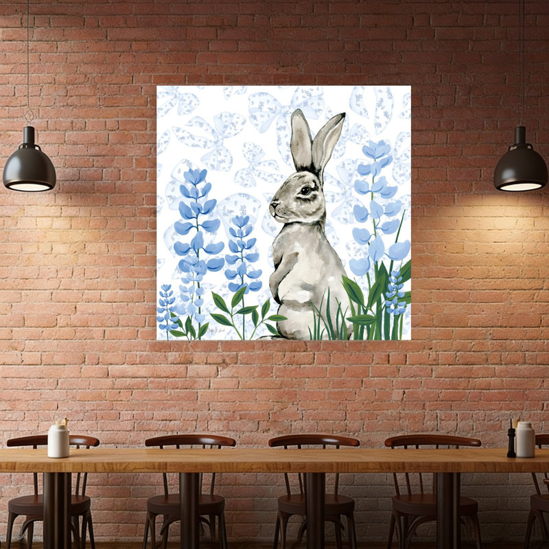 Impression sur toile Bluebonnet Bunnies II Spring Flower, 48" H x 48" W