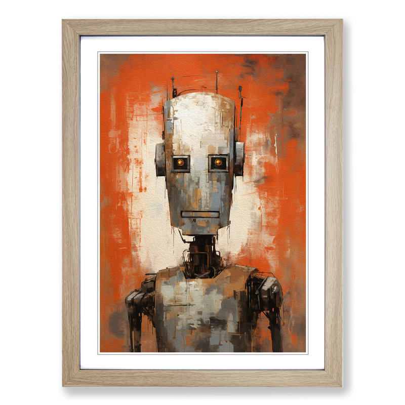 Robot Gestural No.2 - Single Picture Frame Print on Wood, 34cm H x 25cm W x 2cm D, Oak
