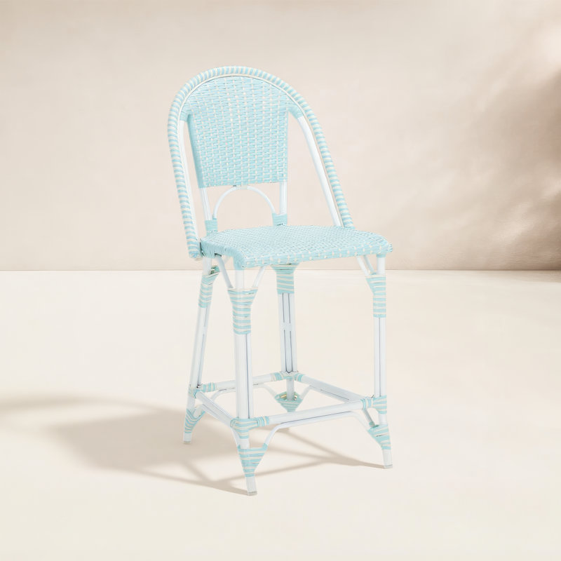 Tabouret de comptoir de patio 25 po Kesa California, Bleu bébé / blanc / blanc