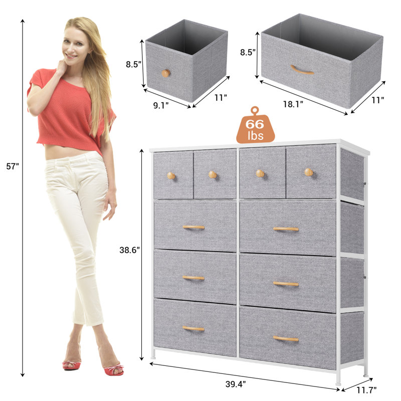 Commode double 10 tiroirs l 39,4 po, Blanc / gris clair