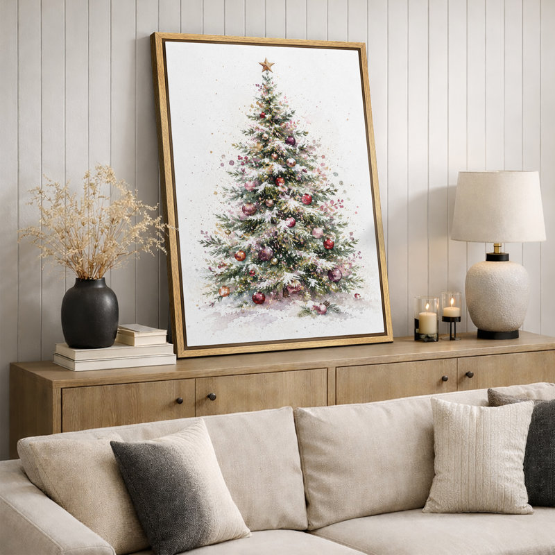 Art de Noël arbre de Noël, photos de salon, impression sur toile encadrée, H 36 po x l 24 po x P 1,5 po, Cadre naturel