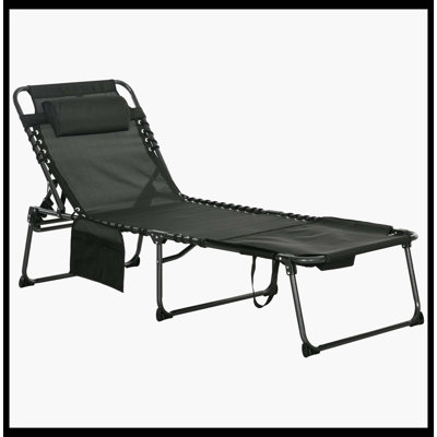 2 Piece Folding Chaise Lounge, Ergonomic Outdoor Tanning Chair With 5-Level Reclining Back, Built-In Reading Face Hole, Side Storage Pocket & Plush Headrest For Beach, Yard, Patio (Gray)