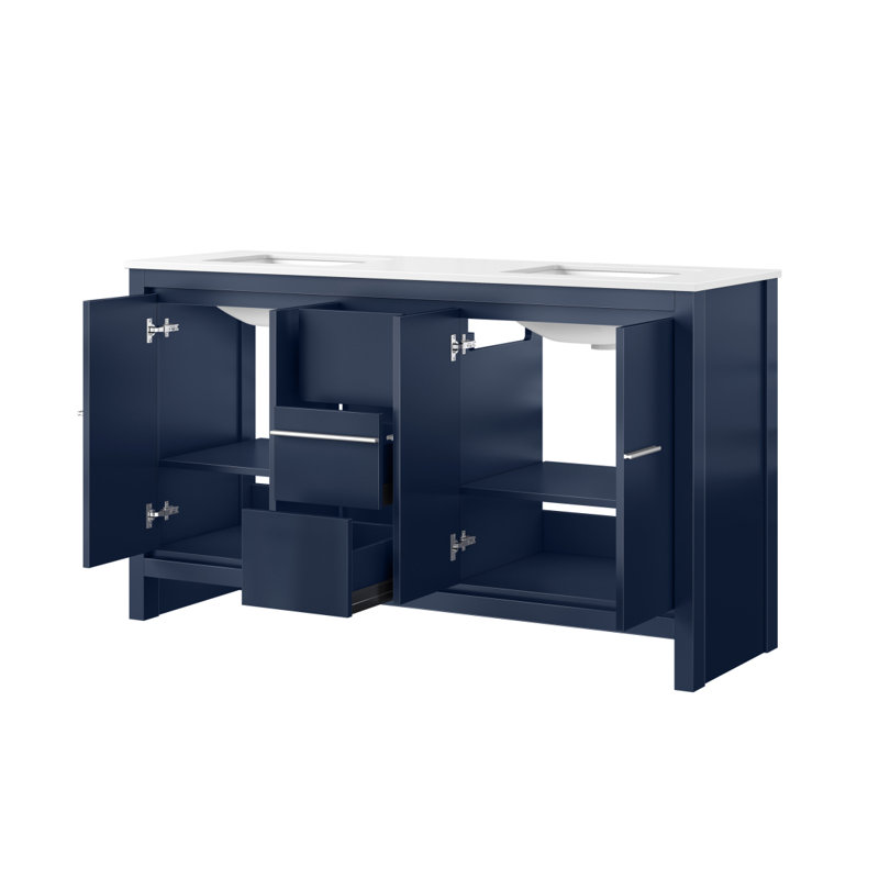Ensemble de meuble-lavabo double 60 po X P 20 po D, avec plateau en quartz blanc, Marine