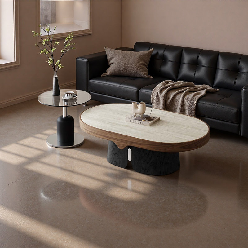 Oval Rockboard and Glass Coffee Table Set