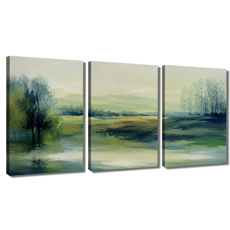 3 panneaux d'art mural, paysage de lac campagne, 12 * 18 pouces * 3