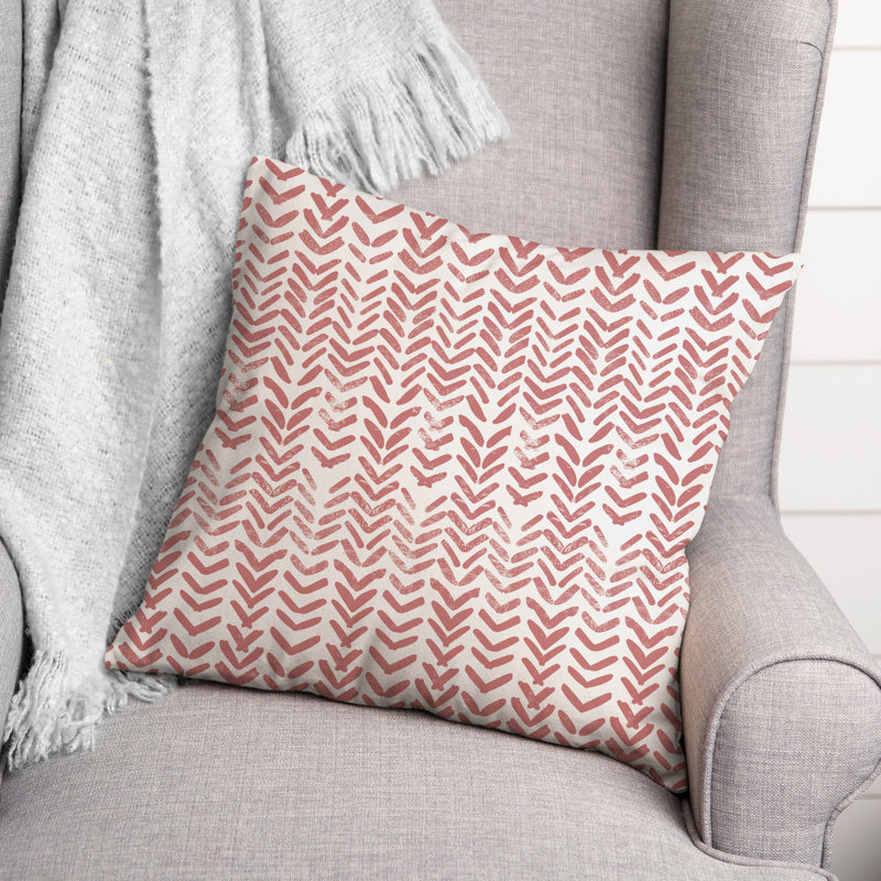 Pink and White Herringbone Print Square Indoor/Outdoor Pillow