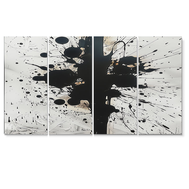 Apparition, art mural abstrait noir et blanc - 4 pièces, H 28 po x l 48 po