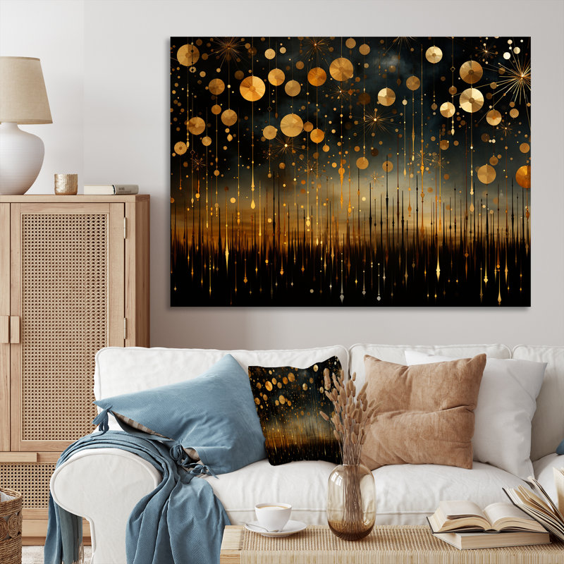 Or et noir, feux d'artifice élégants - Art mural, Toile tendue, H 34 po x l 44 po x P 1,5 po