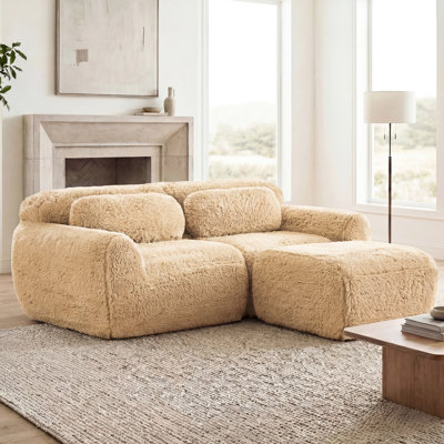 2 L-shaped With Chaise, Fluffy , 32d Sponge, Ergonomic Seating, Slip Base, Khaki, No Assembly Needed Khaki Modular Soft Fabric, High Density Fitting, Bottom, Required
