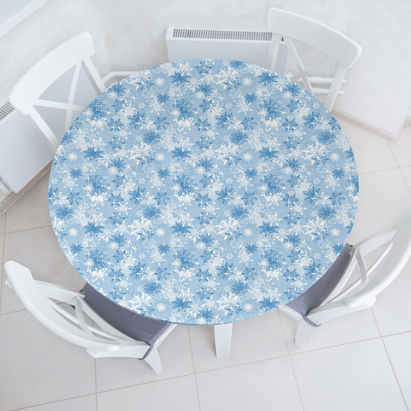 The Holiday Aisle® Snowflake Fitted Round Tablecloth Pale White