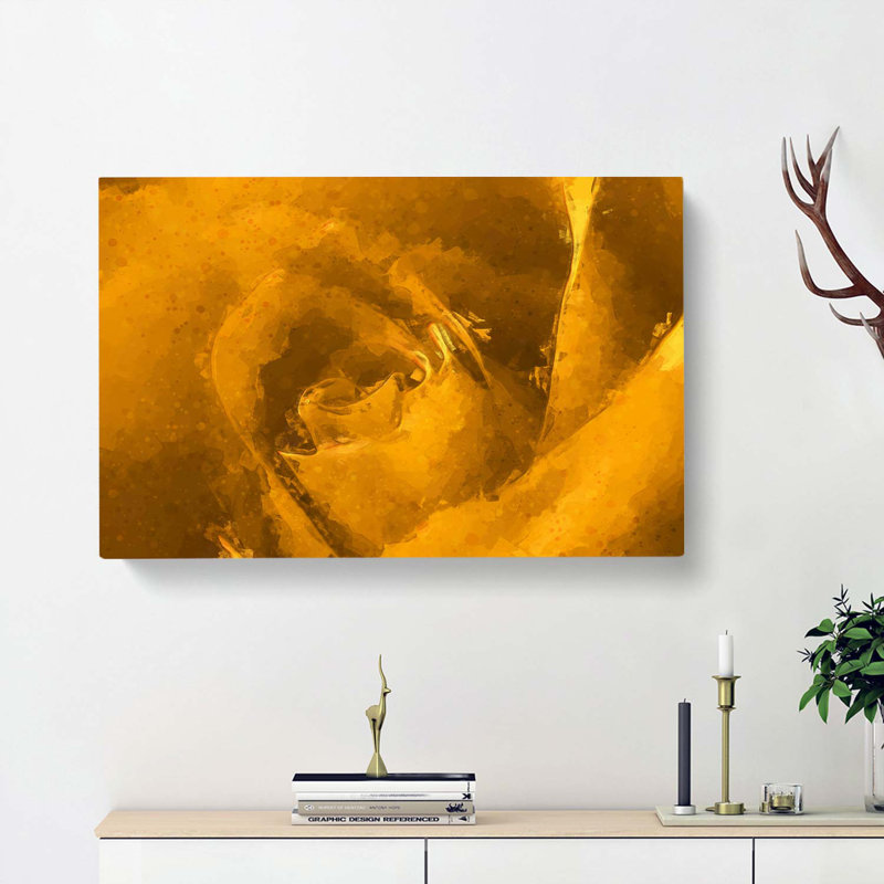 Golden Rose Flower in Abstract - Wrapped Canvas, 40cm H x 60cm W x 3cm D