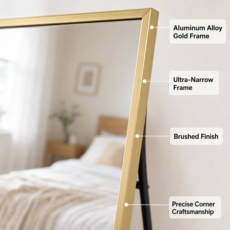 Miroir de plancher pleine longueur en aluminium, Gold