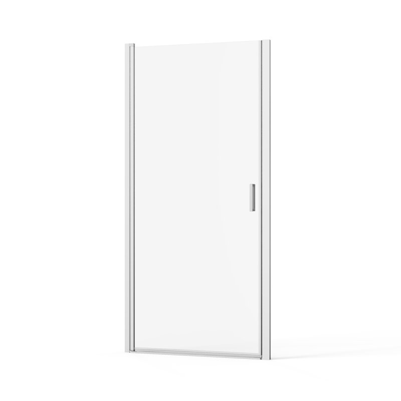 34"x72" Pivot Shower Door, 1/4 Inch Thick Tempered Glass Swing Shower Door In Silver Finish, Semi-frameless , Chrome