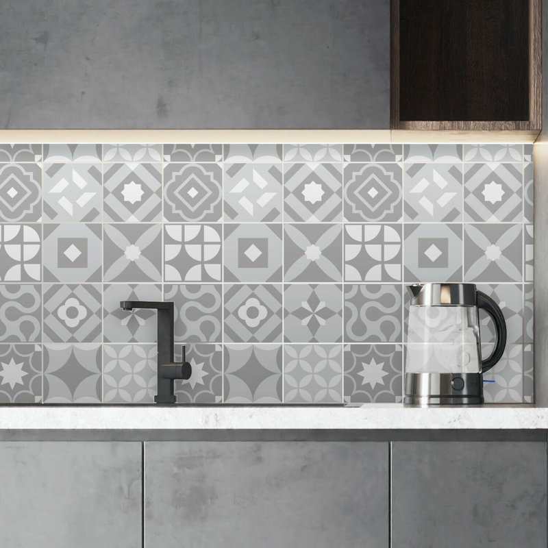 PVC Peel & Stick Mosaic Tile, Light Grey Retro