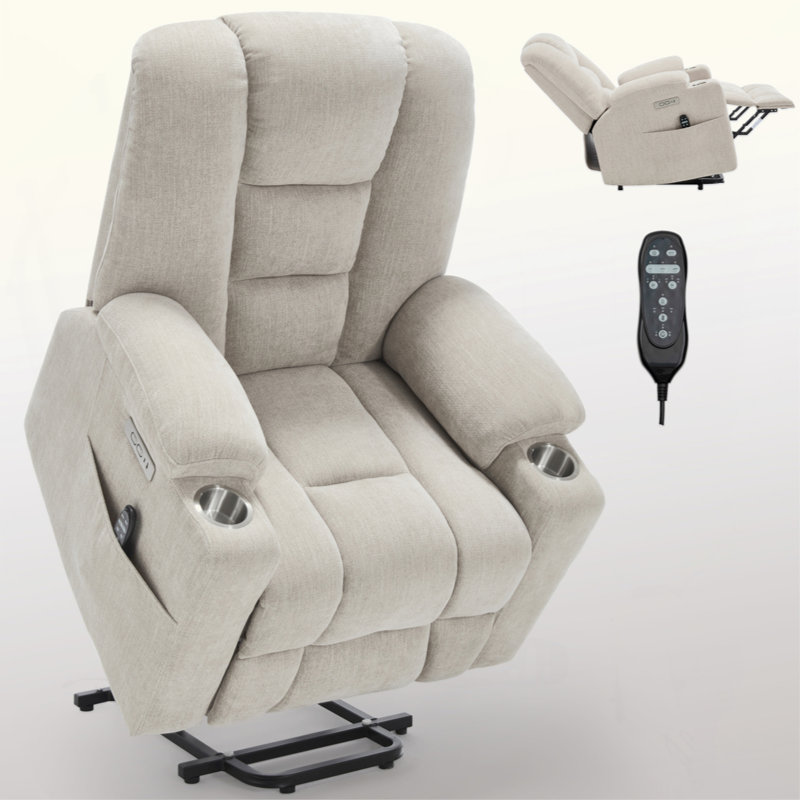 Power Lift Recliner Chair with Massage & Heat for Elderly, Wide Overstuffed Heavy Duty Recliner with USB, Type C Ports & Dual Steel Cup Holders