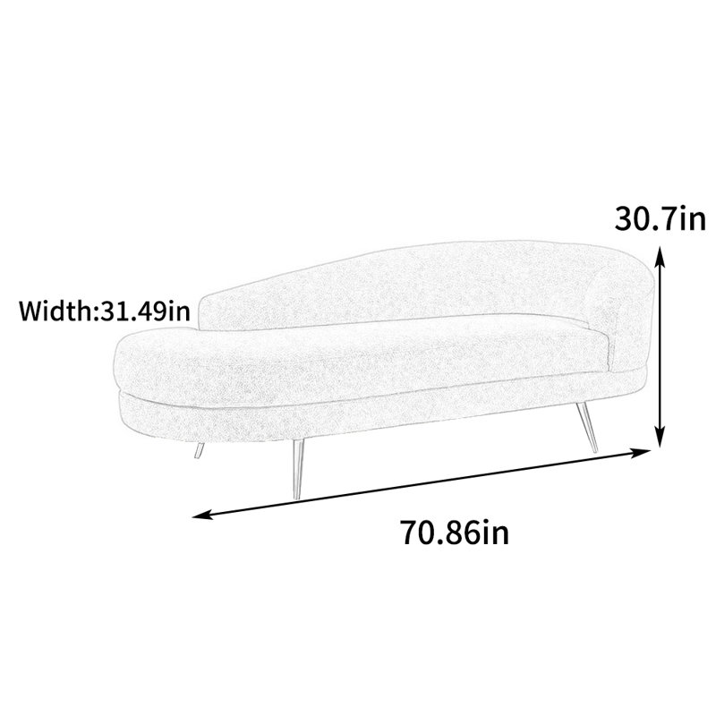 Chaise longue ergonomique rembourrée en molleton, Accoudoir à droite (vu de face)