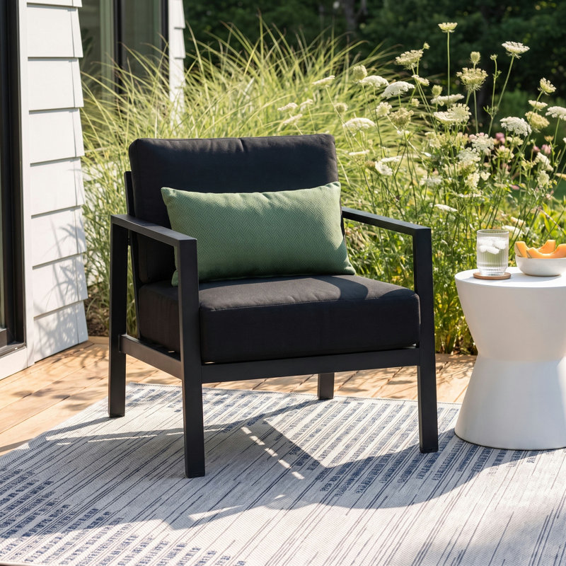 Armando Aluminum Outdoor Lounge Chair, Canvas Black Sunbrella® Canvas, Black