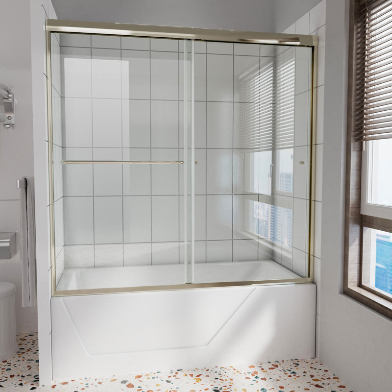 56" - 60" W x 58" H Double Sliding Semi-Frameless Shower Door, Brushed Nickel