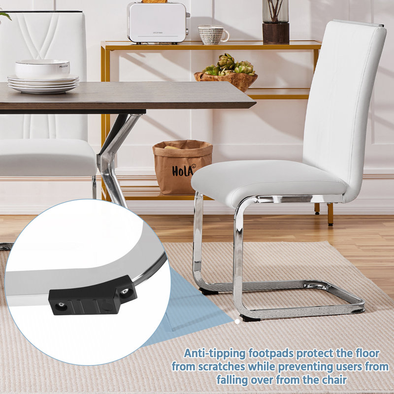color Faux Leather Dining Chairs with Chrome Legs Upholstered Modern Design, White
