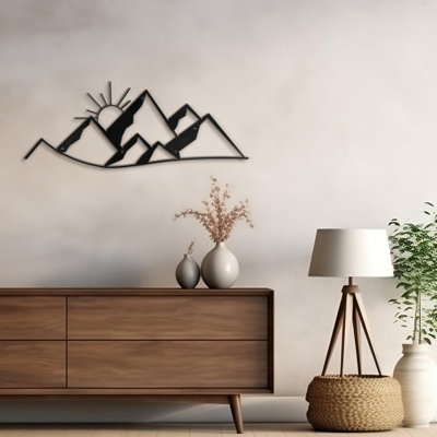 Sunrise over Mountain Decor Modern Abstract Wall Accent Sculpture Hanging Decoration Metal Wall Decor