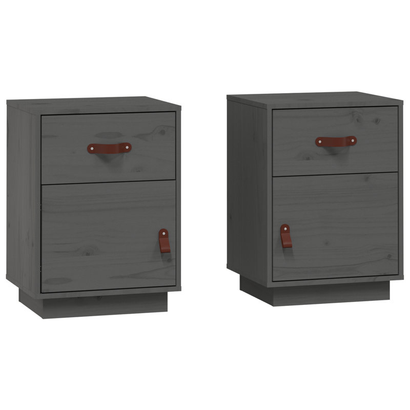 40cm W Solid Wood Bedside Table, Grey