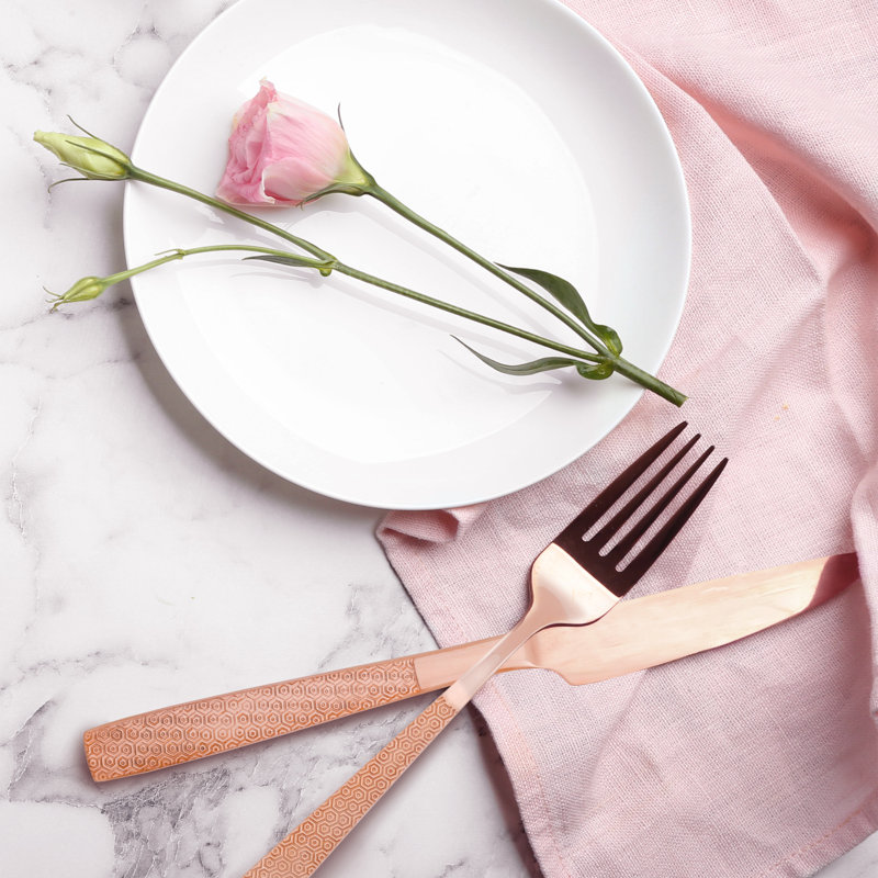 Rose Gold and Silver Stainless Steel Flatware Set, Service for 4