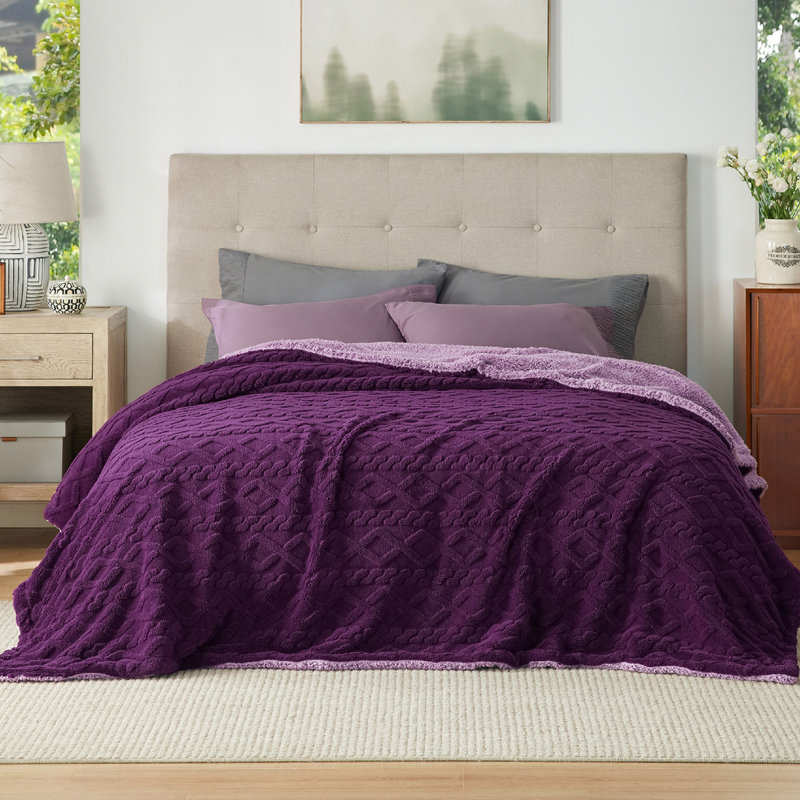 Couvre-lit pour lit Sherpa, Très grand lit, Mauve