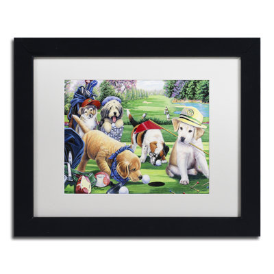Caiti 'Golfing Puppies' Framed Graphic Art on Canvas